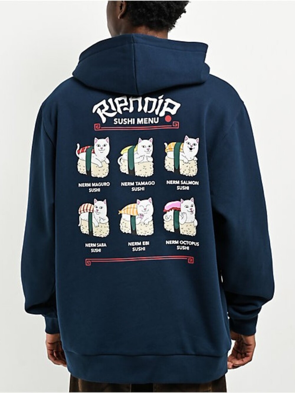 NWT RIPNDIP Navy Cat Sushi Nerm Graphic Streetwear Hoodie